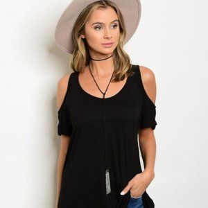 Womens Black Cold Shoulder Tunic Size Small-Medium-Large